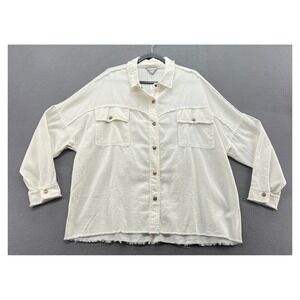 Davi & Dani Jacket Womens L White Rock & Roll Chenille Patch Denim Shacket